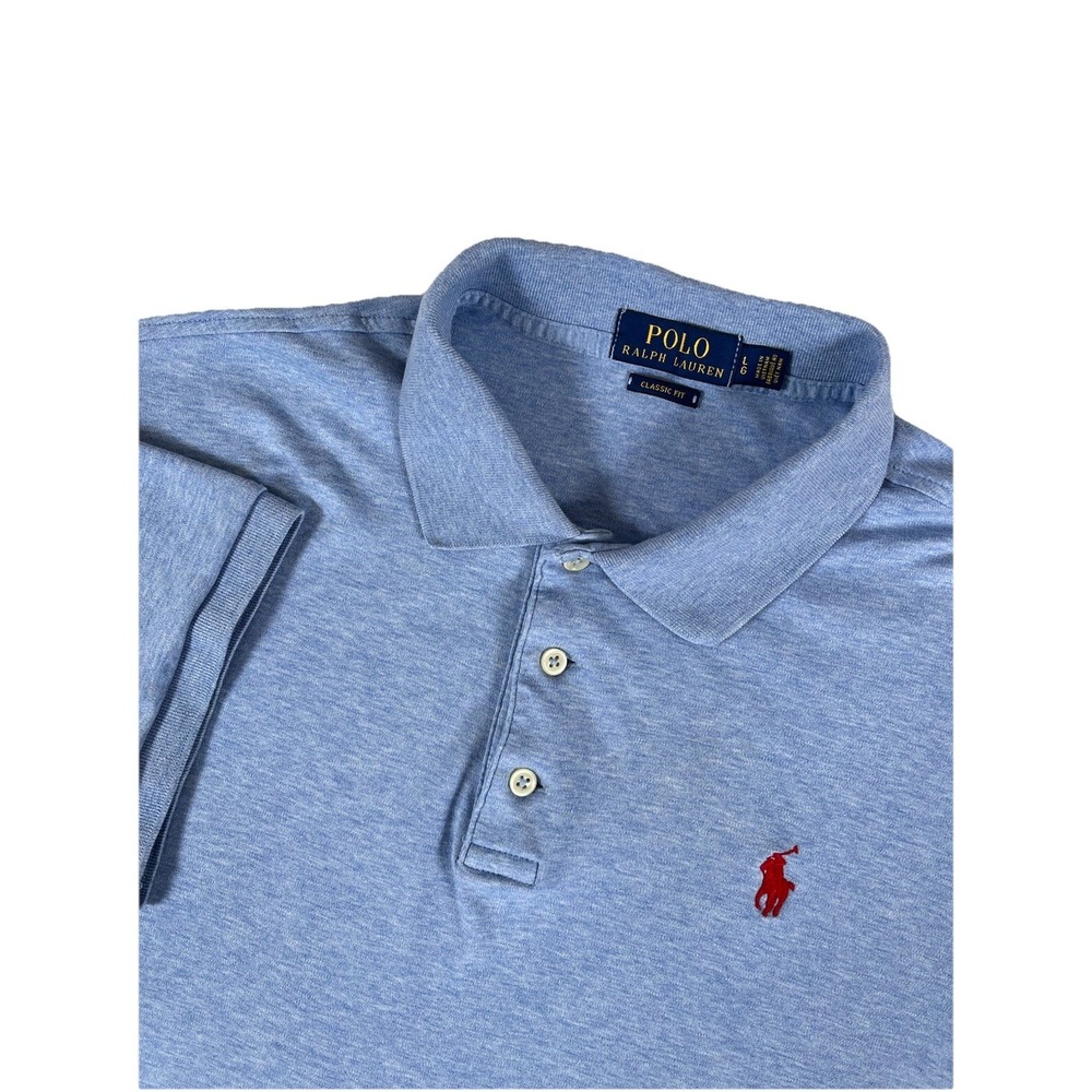 Polo Ralph Lauren Classic Fit Polo Shirt Heather‎ Blue Red Pony Men's Lg Preppy